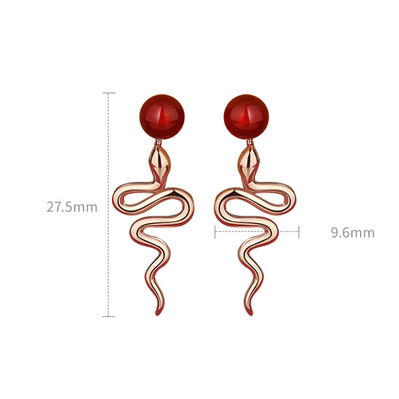 Red Agate and Sterling Silver Snake Earrings