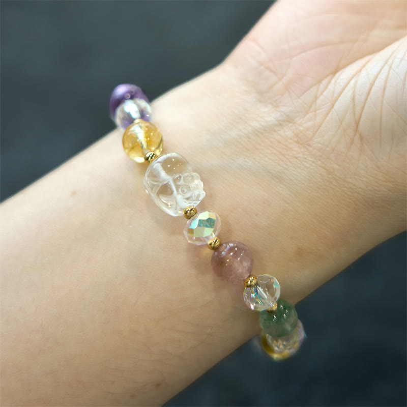 Unisex PiXiu Luck Bracelet with White Crystal, Citrine & Amethyst