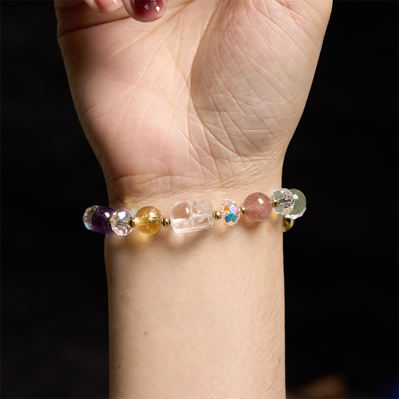 Unisex PiXiu Luck Bracelet with White Crystal, Citrine & Amethyst