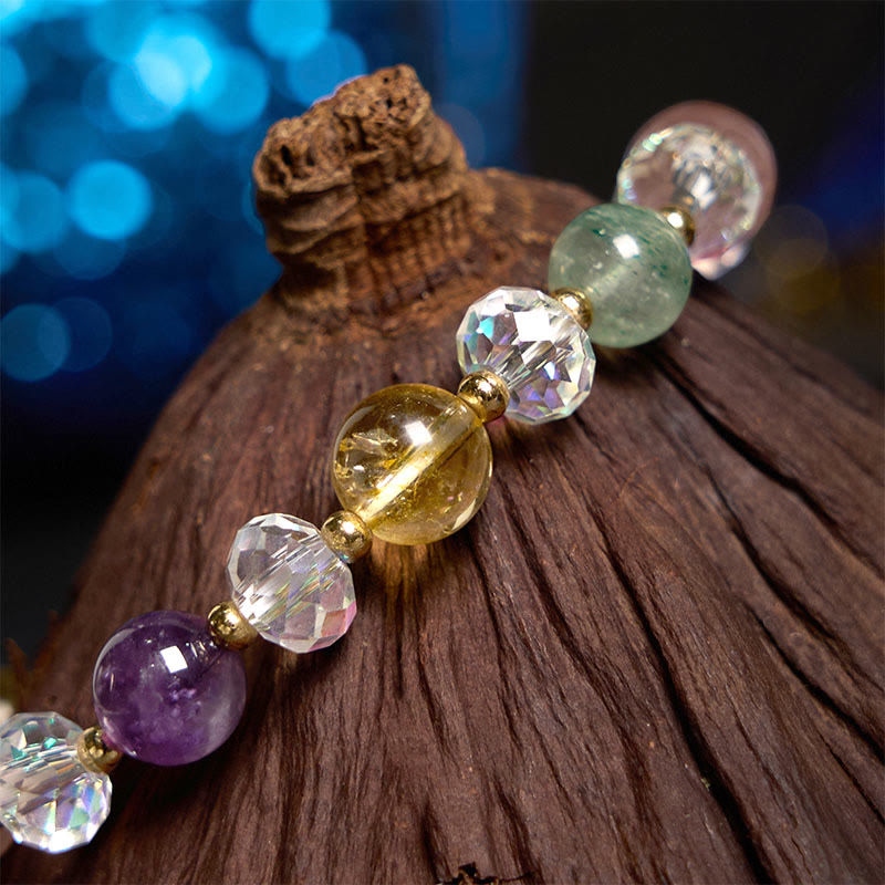 Unisex PiXiu Luck Bracelet with White Crystal, Citrine & Amethyst