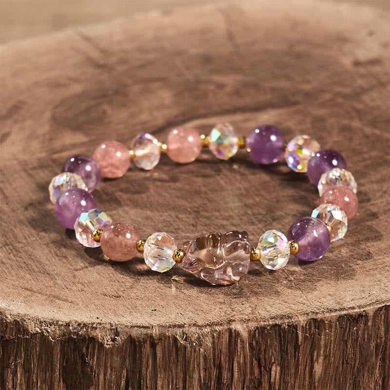 Amethyst Strawberry Quartz White Crystal Bracelet
