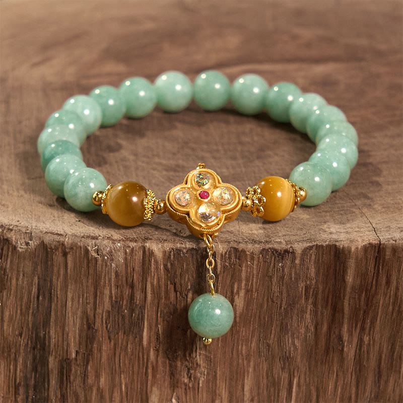 Unisex Jade Yellow Tiger Eye Prosperity Bracelet 14-16cm