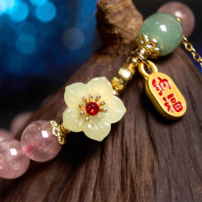 8mm Strawberry Quartz Blessing Bracelet with Fu Character
