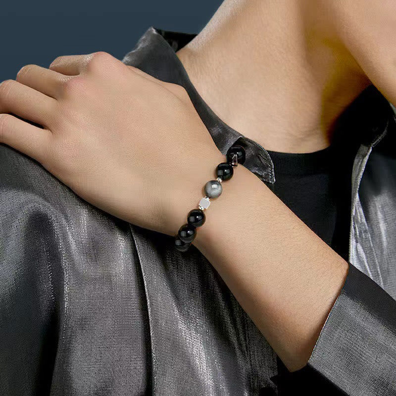 Obsidian Strength Bracelet with Eagle's Eye & Tiger's Eye