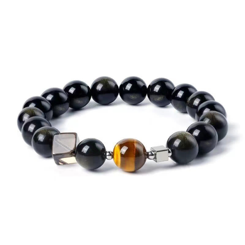 Obsidian Strength Bracelet with Eagle's Eye & Tiger's Eye