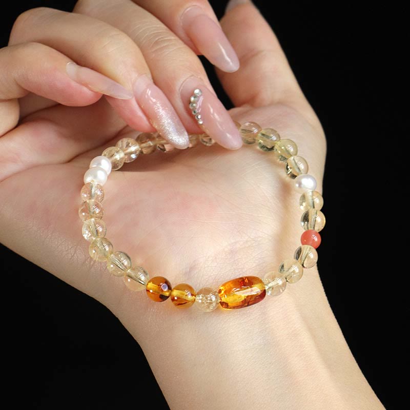 6mm Natural Citrine Pearl Protection Bracelet