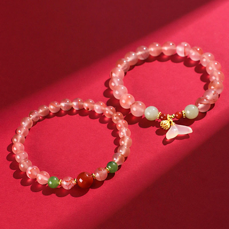 6mm South Red Agate & Hetian Jade Luck and Harmony Bracelet