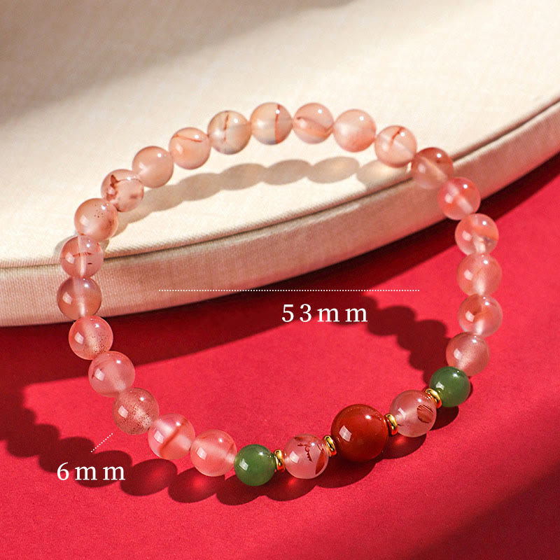 6mm South Red Agate & Hetian Jade Luck and Harmony Bracelet