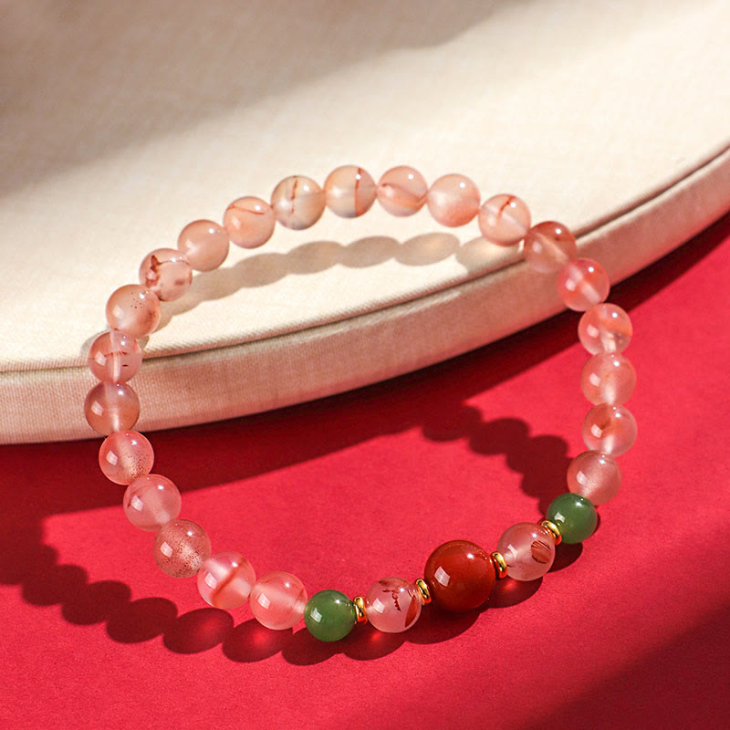 6mm South Red Agate & Hetian Jade Luck and Harmony Bracelet