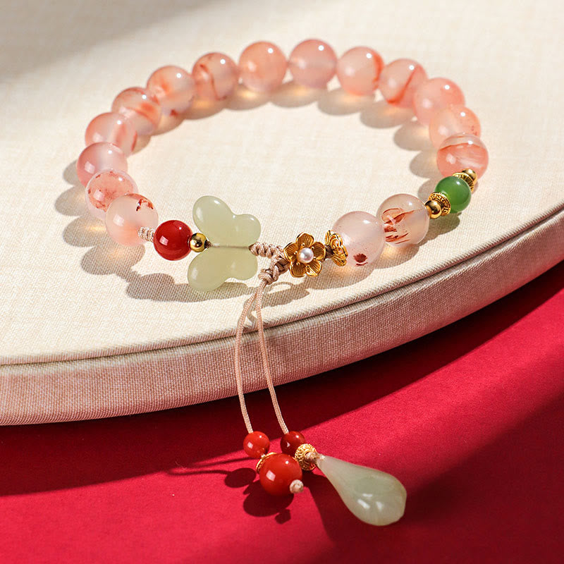 6mm South Red Agate & Hetian Jade Luck and Harmony Bracelet
