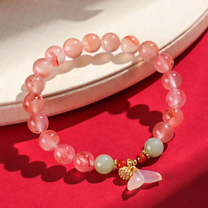 6mm South Red Agate & Hetian Jade Luck and Harmony Bracelet