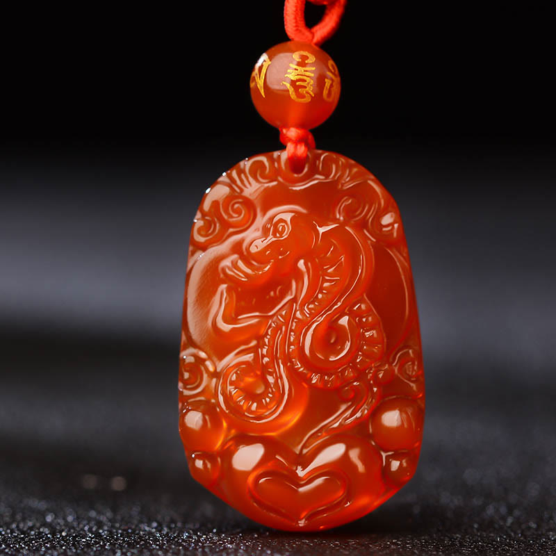 Red Agate Chinese Zodiac Necklace for Luck & Vitality