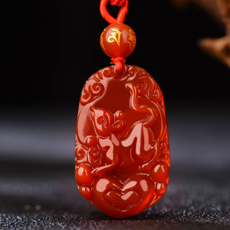 Red Agate Chinese Zodiac Necklace for Luck & Vitality