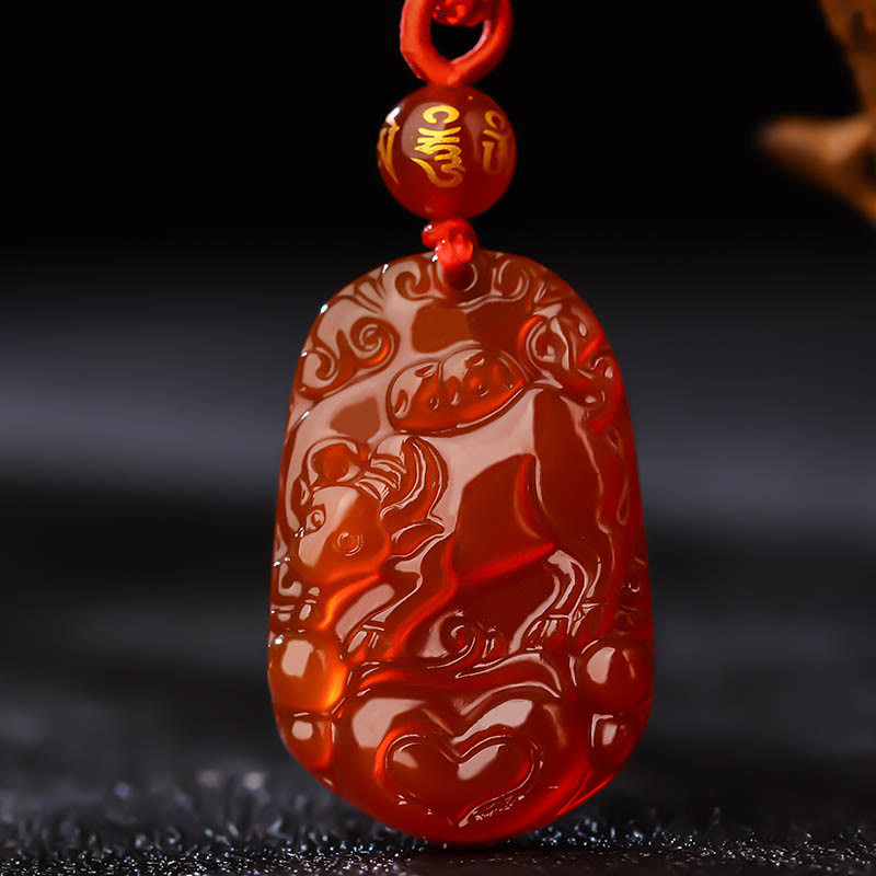 Red Agate Chinese Zodiac Necklace for Luck & Vitality