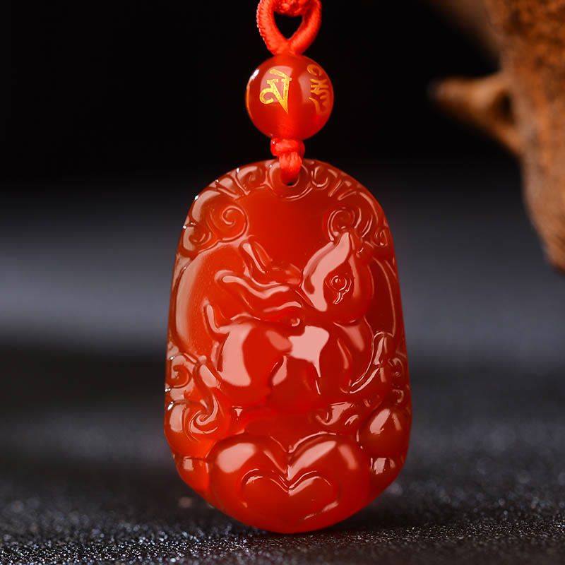 Red Agate Chinese Zodiac Necklace for Luck & Vitality