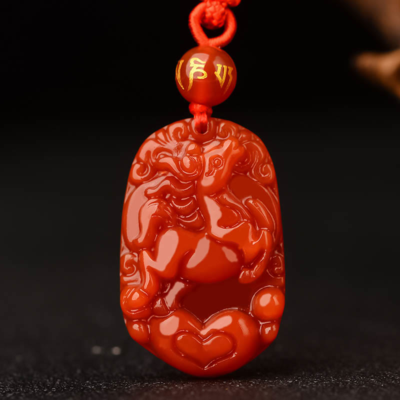 Red Agate Chinese Zodiac Necklace for Luck & Vitality