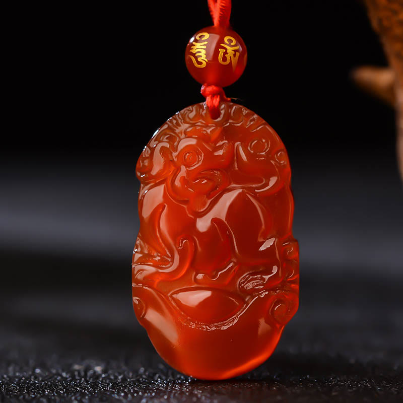 Red Agate Chinese Zodiac Necklace for Luck & Vitality