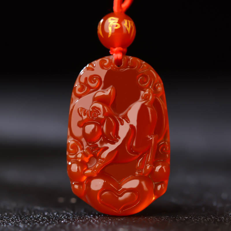 Red Agate Chinese Zodiac Necklace for Luck & Vitality