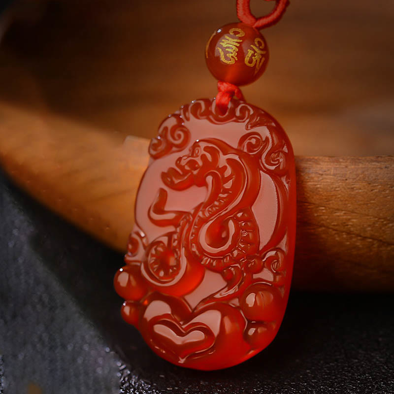 Red Agate Chinese Zodiac Necklace for Luck & Vitality