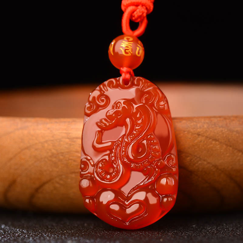 Red Agate Chinese Zodiac Necklace for Luck & Vitality