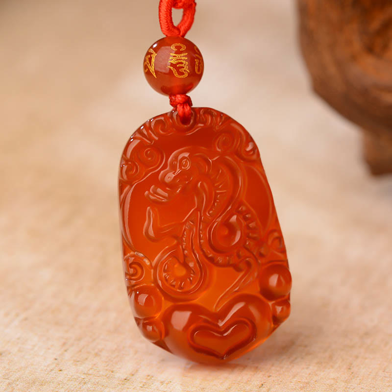 Red Agate Chinese Zodiac Necklace for Luck & Vitality