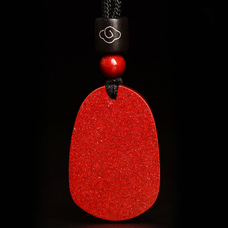 Unisex Chinese Zodiac Cinnabar Pendant Necklace on Black Rope