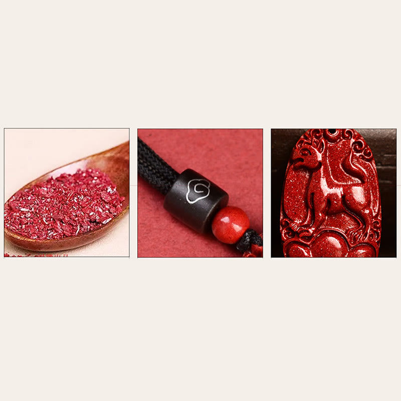 Unisex Chinese Zodiac Cinnabar Pendant Necklace on Black Rope