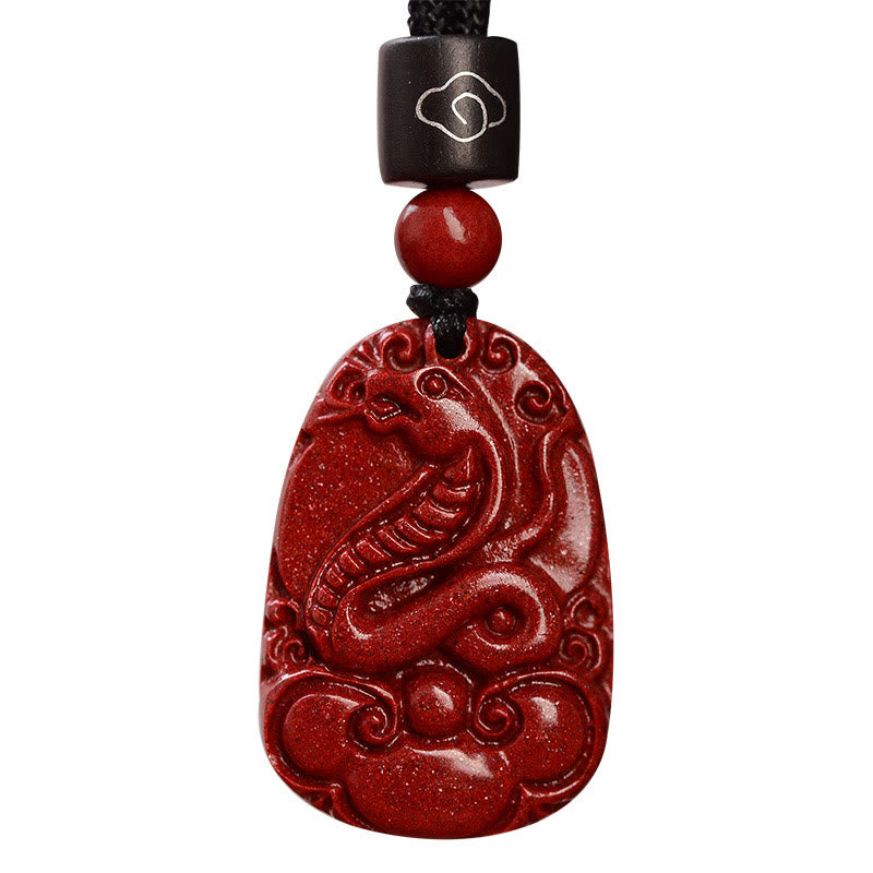 Unisex Chinese Zodiac Cinnabar Pendant Necklace on Black Rope