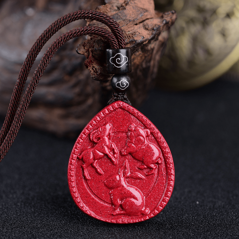 Cinnabar Chinese Zodiac Necklace with Blessing Pendant