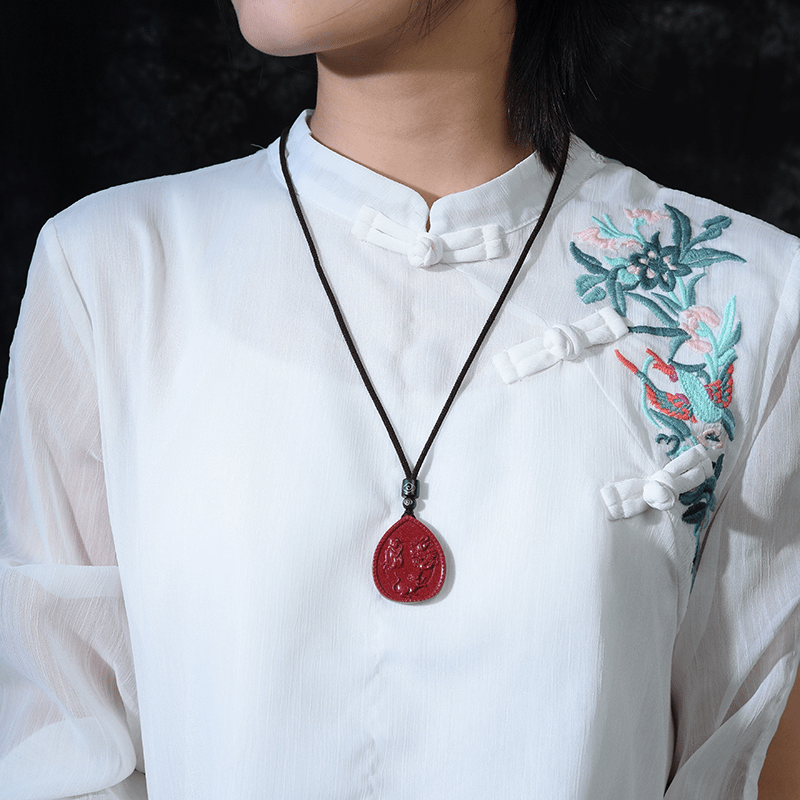 Cinnabar Chinese Zodiac Necklace with Blessing Pendant