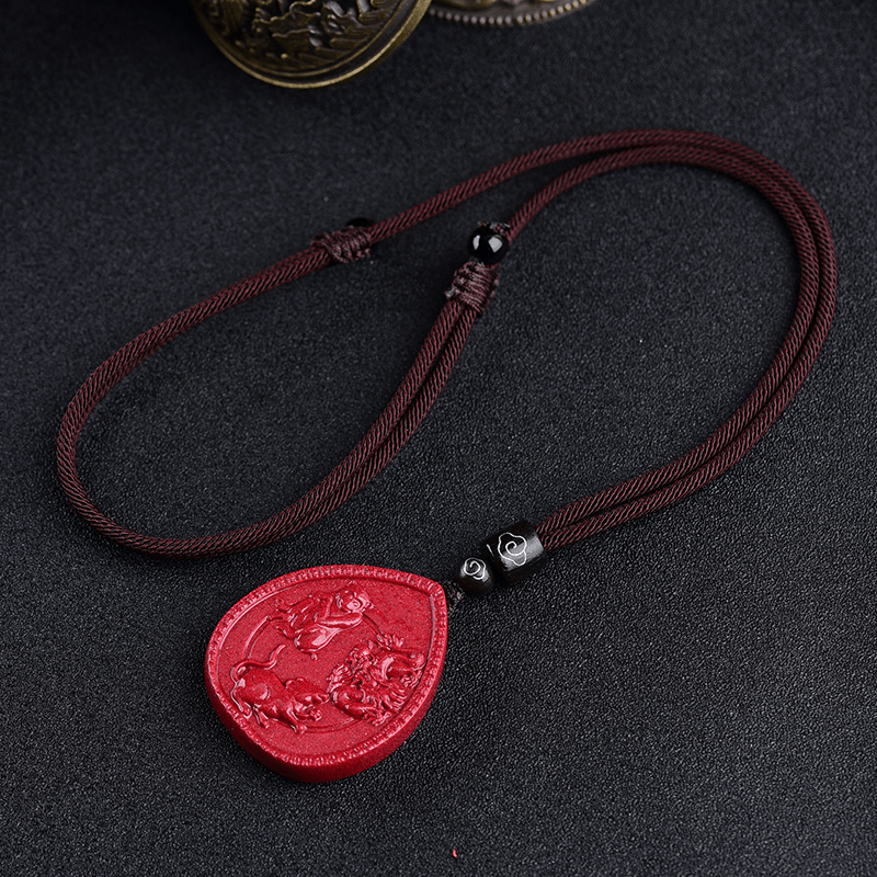 Cinnabar Chinese Zodiac Necklace with Blessing Pendant