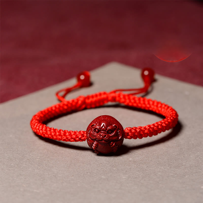 Red String Chinese Zodiac Cinnabar Bracelet for Protection