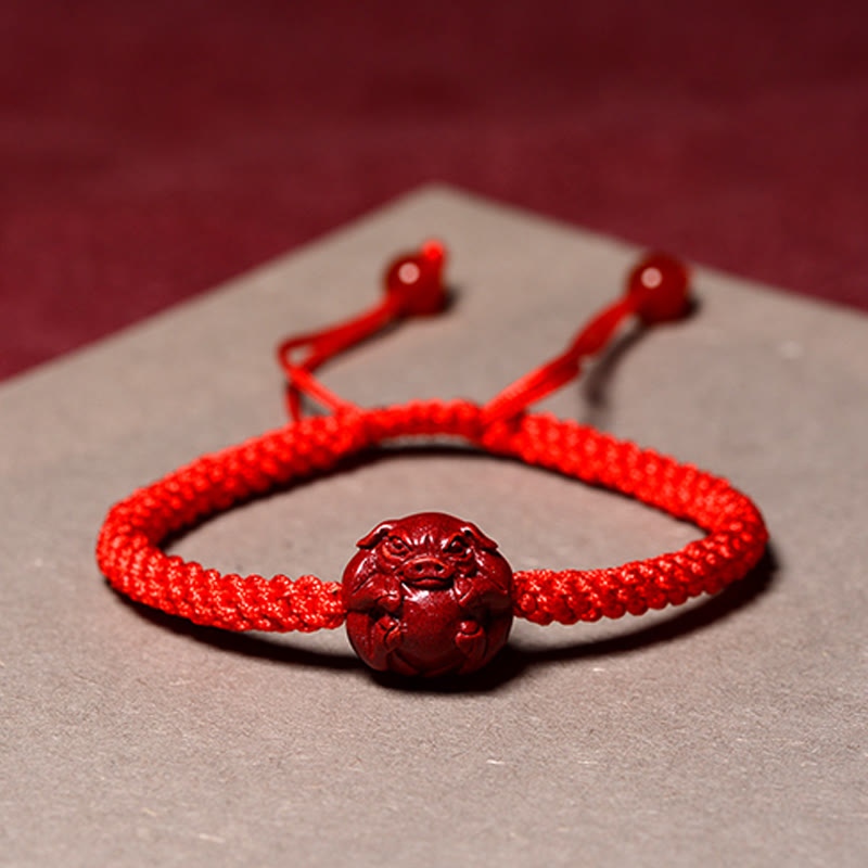 Red String Chinese Zodiac Cinnabar Bracelet for Protection