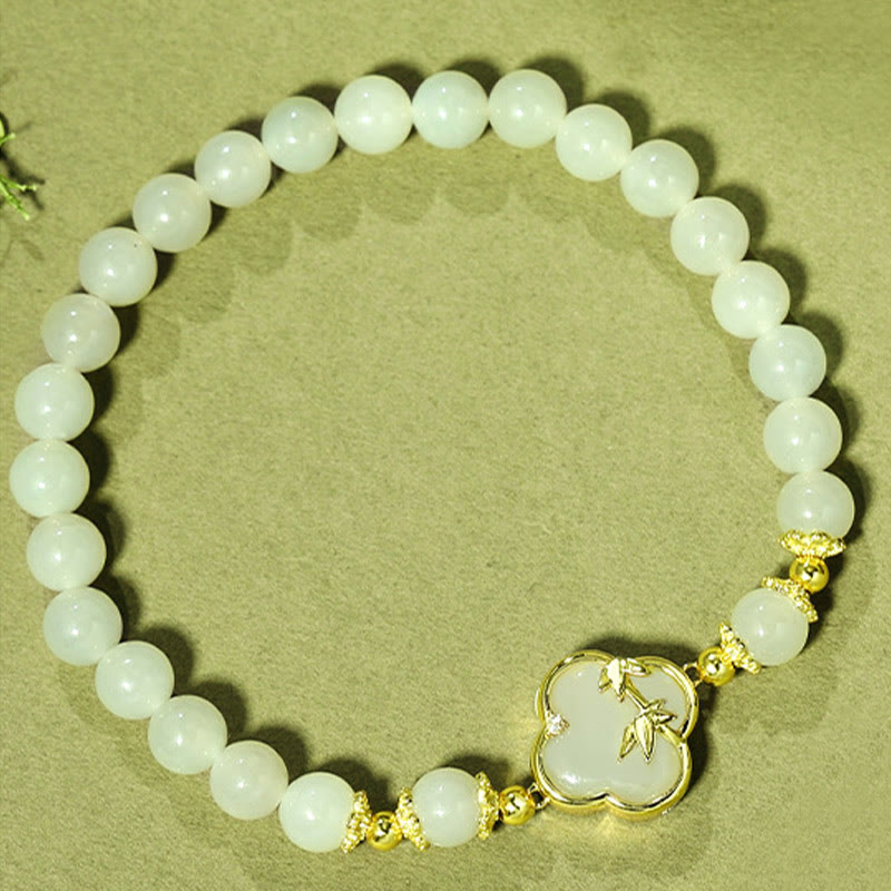 Hetian Jade 925 Sterling Silver Four Leaf Clover Luck Bracelet