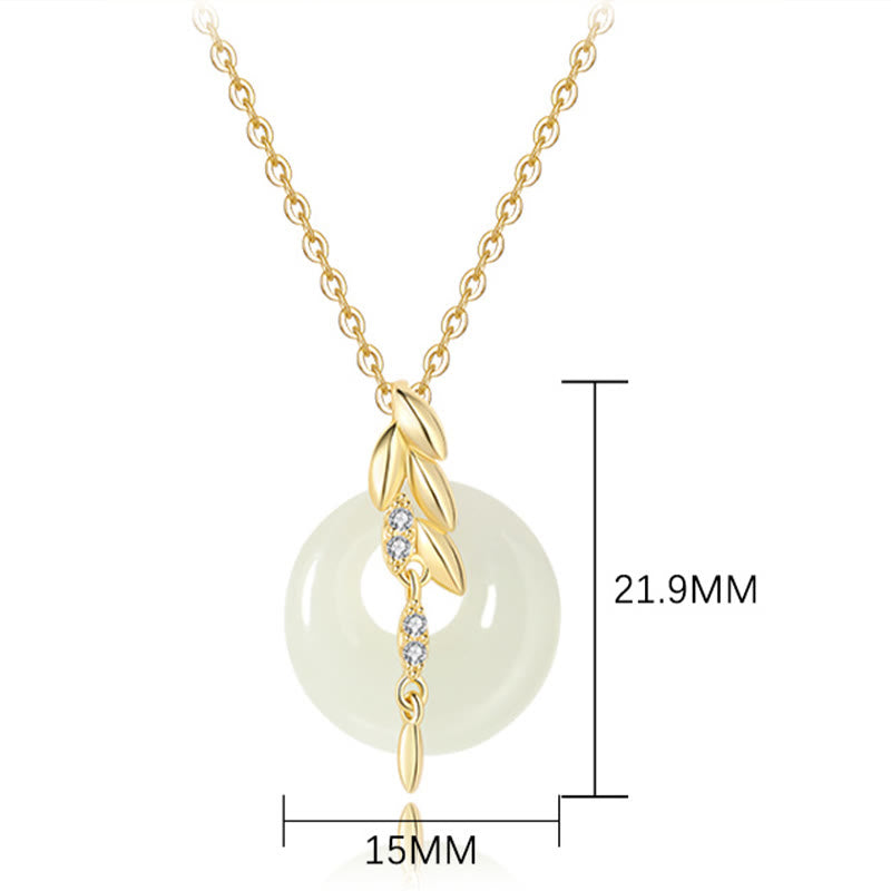 Hetian Jade Wheat Pendant Necklace with Zircon Accent