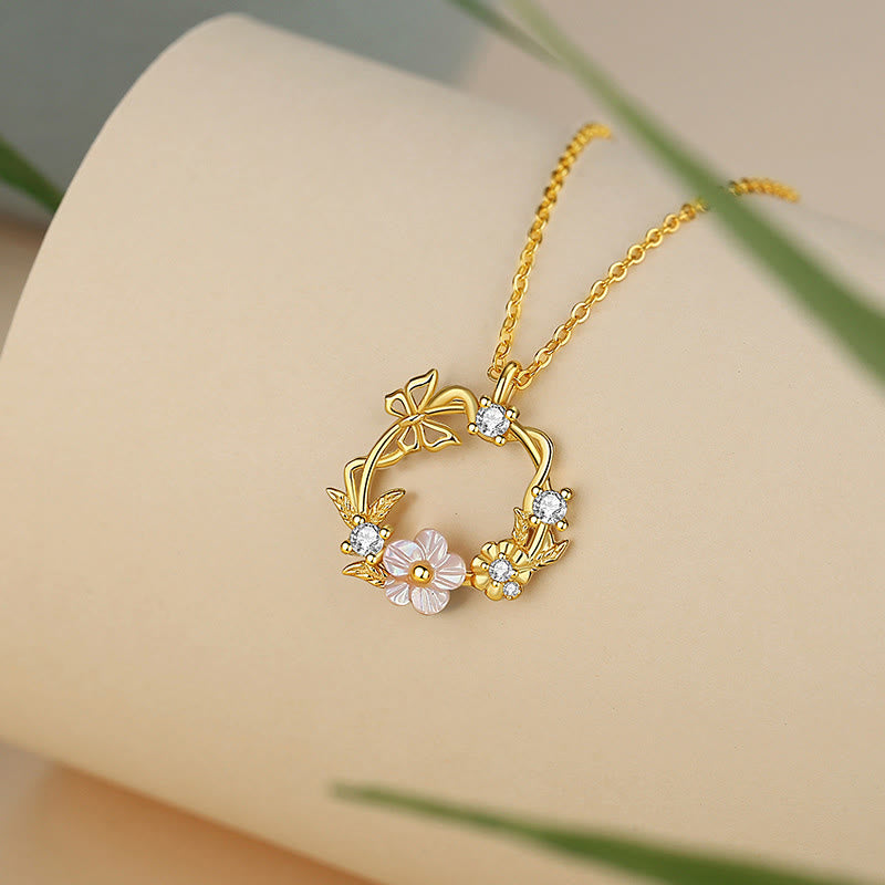 Sterling Silver Butterfly Shell Blessing Necklace