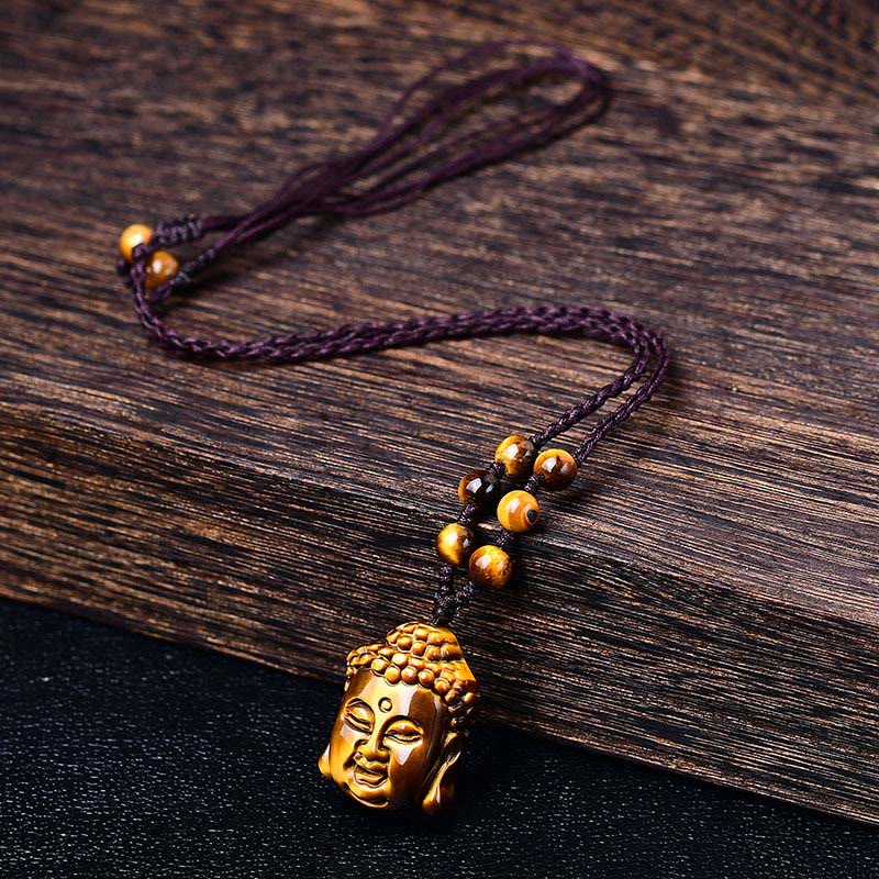 Tiger Eye Buddha Head Courage Necklace Pendant