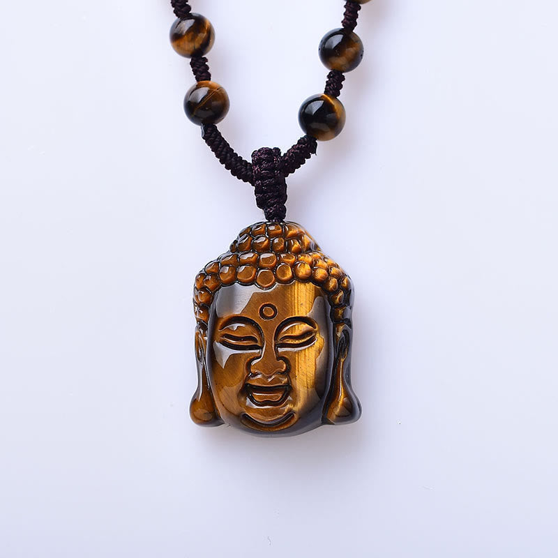 Tiger Eye Buddha Head Courage Necklace Pendant