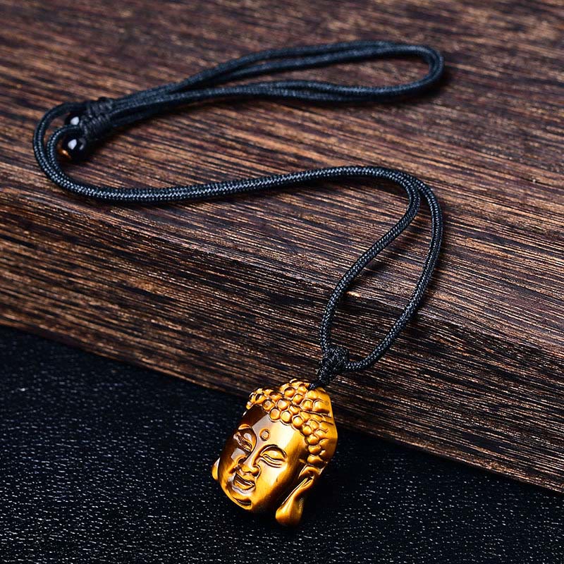 Tiger Eye Buddha Head Courage Necklace Pendant