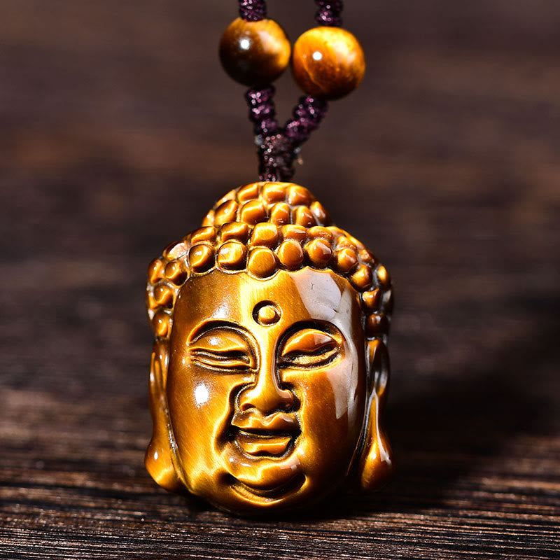 Tiger Eye Buddha Head Courage Necklace Pendant