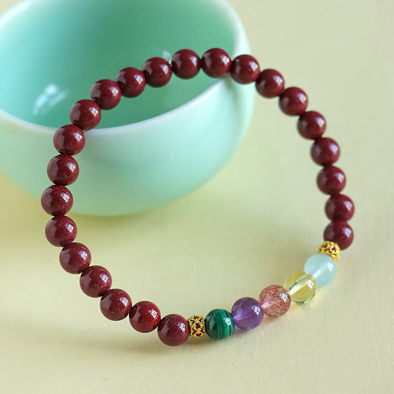 6mm Cinnabar Blessing Bracelet with Aquamarine & Amethyst