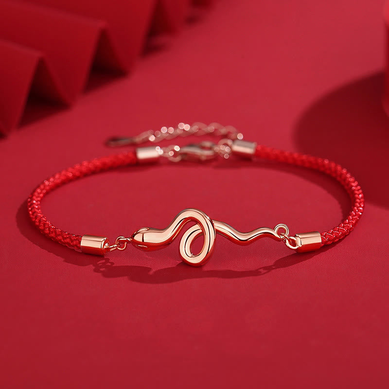 Silver Snake Year Red String Bracelet