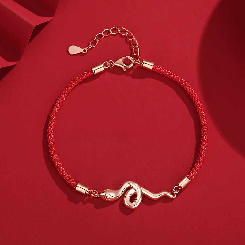 Silver Snake Year Red String Bracelet