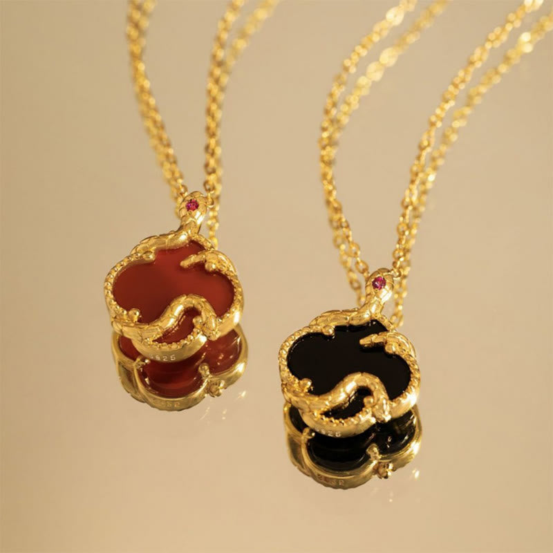925 Sterling Silver Red Agate Snake Year Blessing Necklace