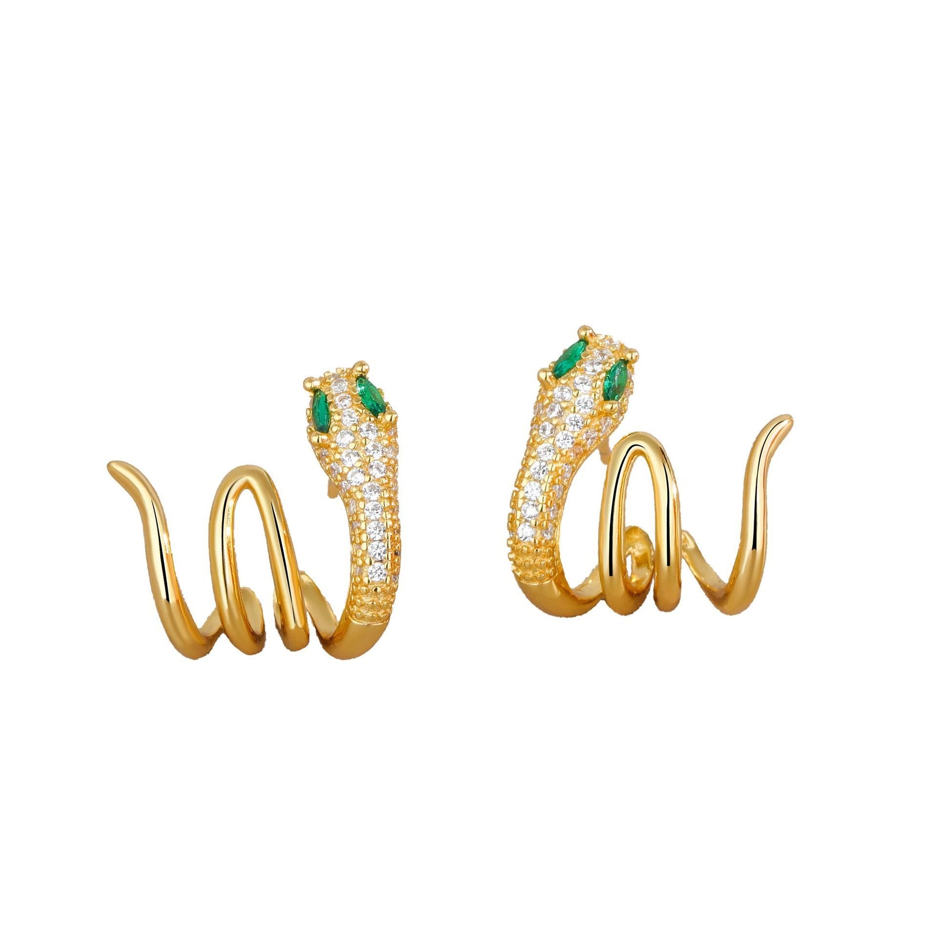 925 Sterling Silver Green-eyed Snake Earrings for Harmony