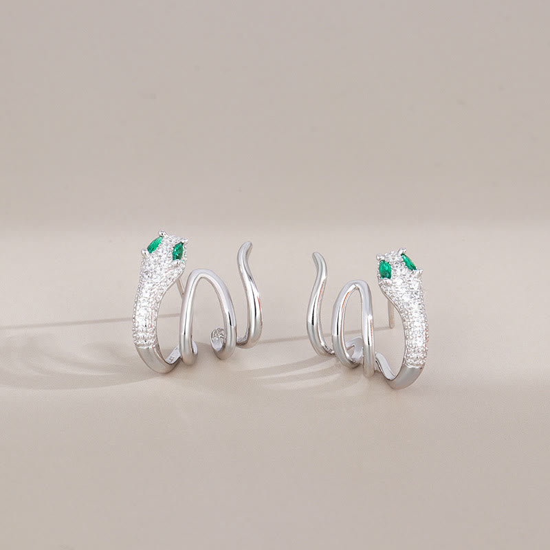 925 Sterling Silver Green-eyed Snake Earrings for Harmony