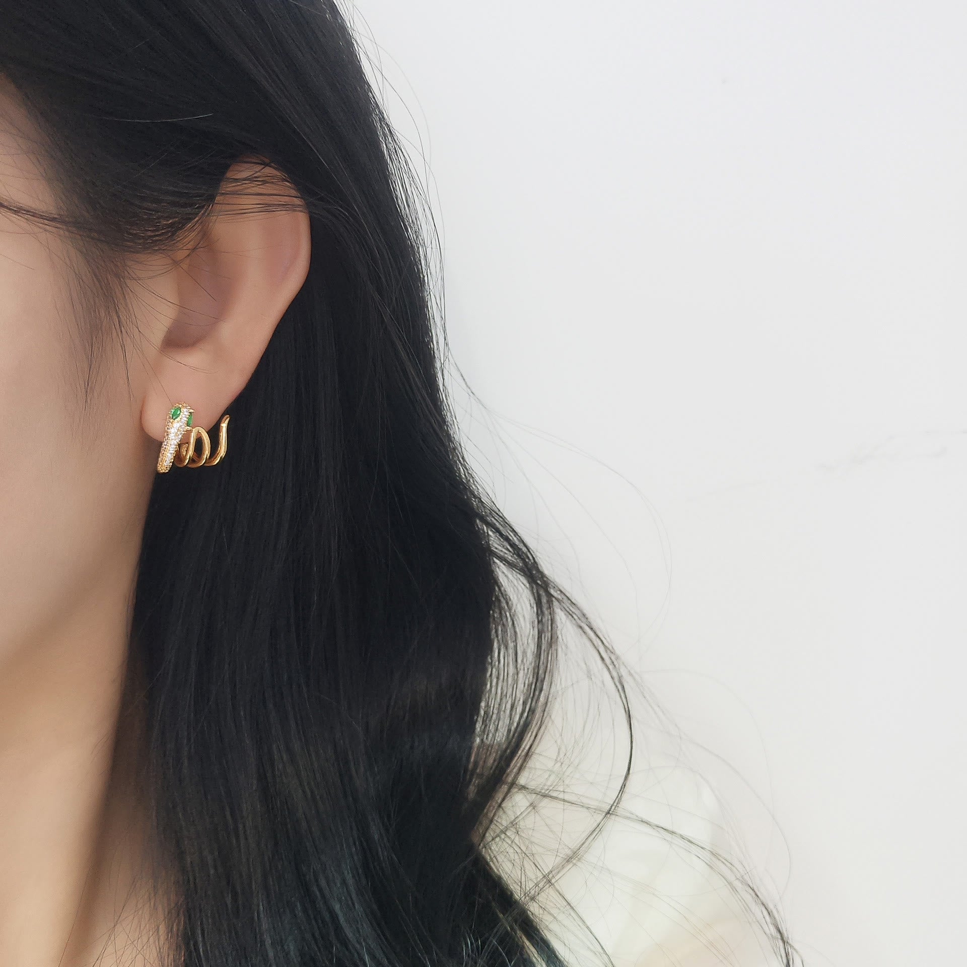 925 Sterling Silver Green-eyed Snake Earrings for Harmony