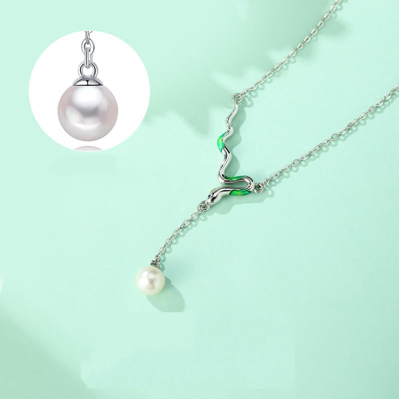 925 Sterling Silver Pearl Necklace Pendant Year of Snake Harmony