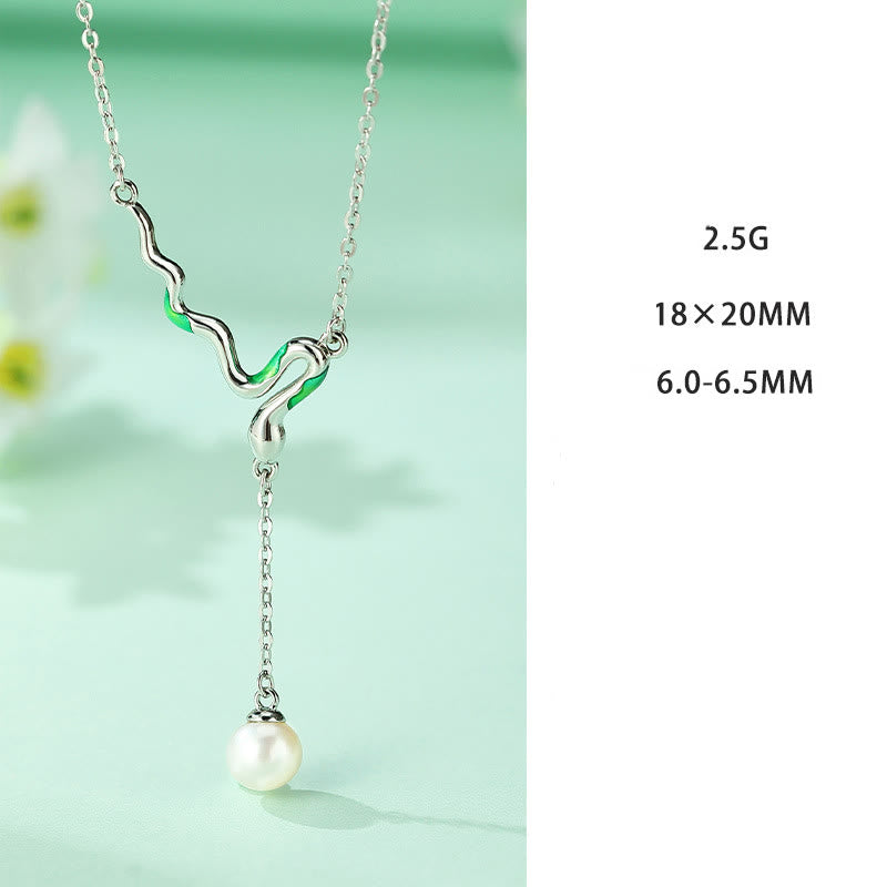 925 Sterling Silver Pearl Necklace Pendant Year of Snake Harmony