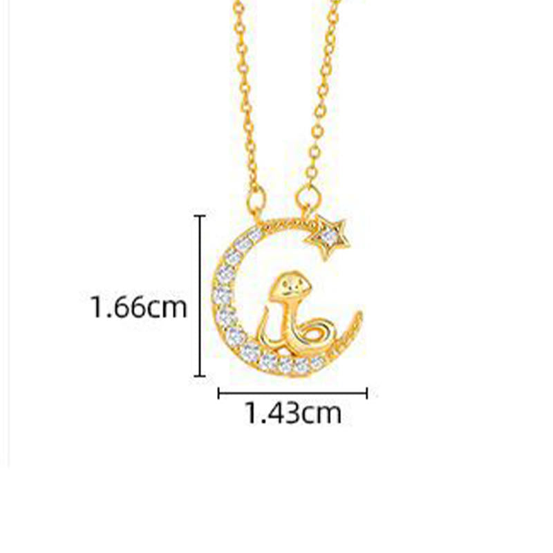Sterling Silver Moon Snake Pendant with Zirconia for Blessing